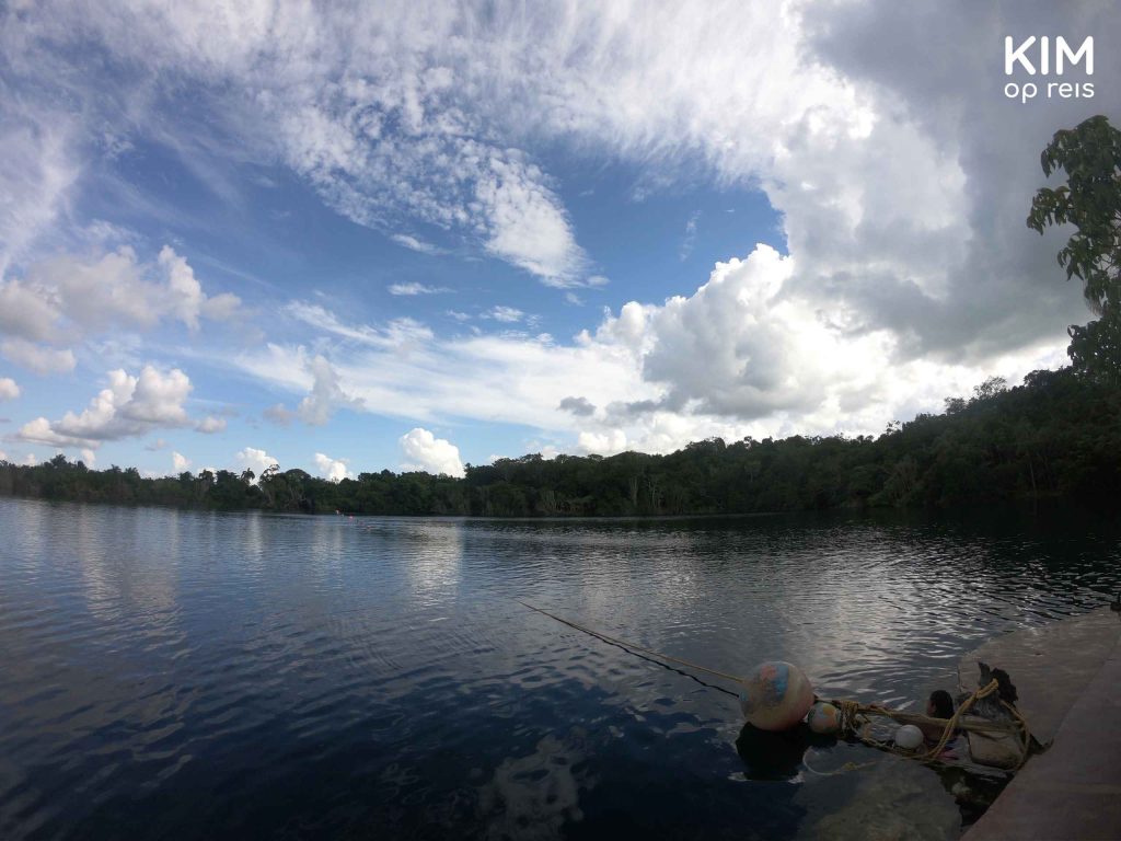 Cenote Azul Bacalar: dark cenote, almost like a lake